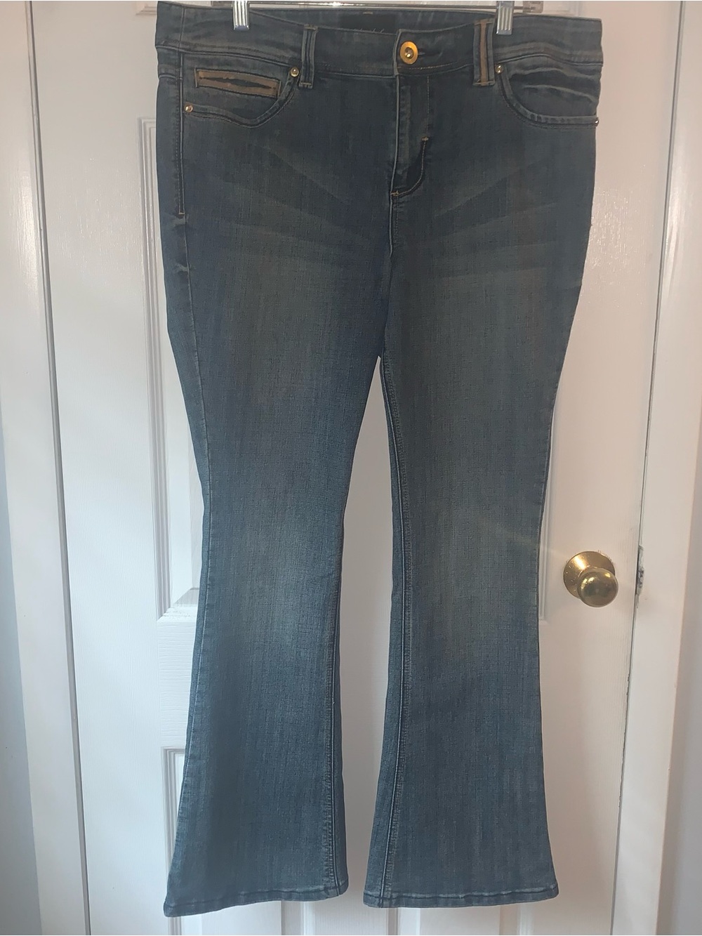 Baby Phat Women's Dark Blue Flare Jeans. Bootcut. Crystal Cat Logo. Y2K. Sz 16